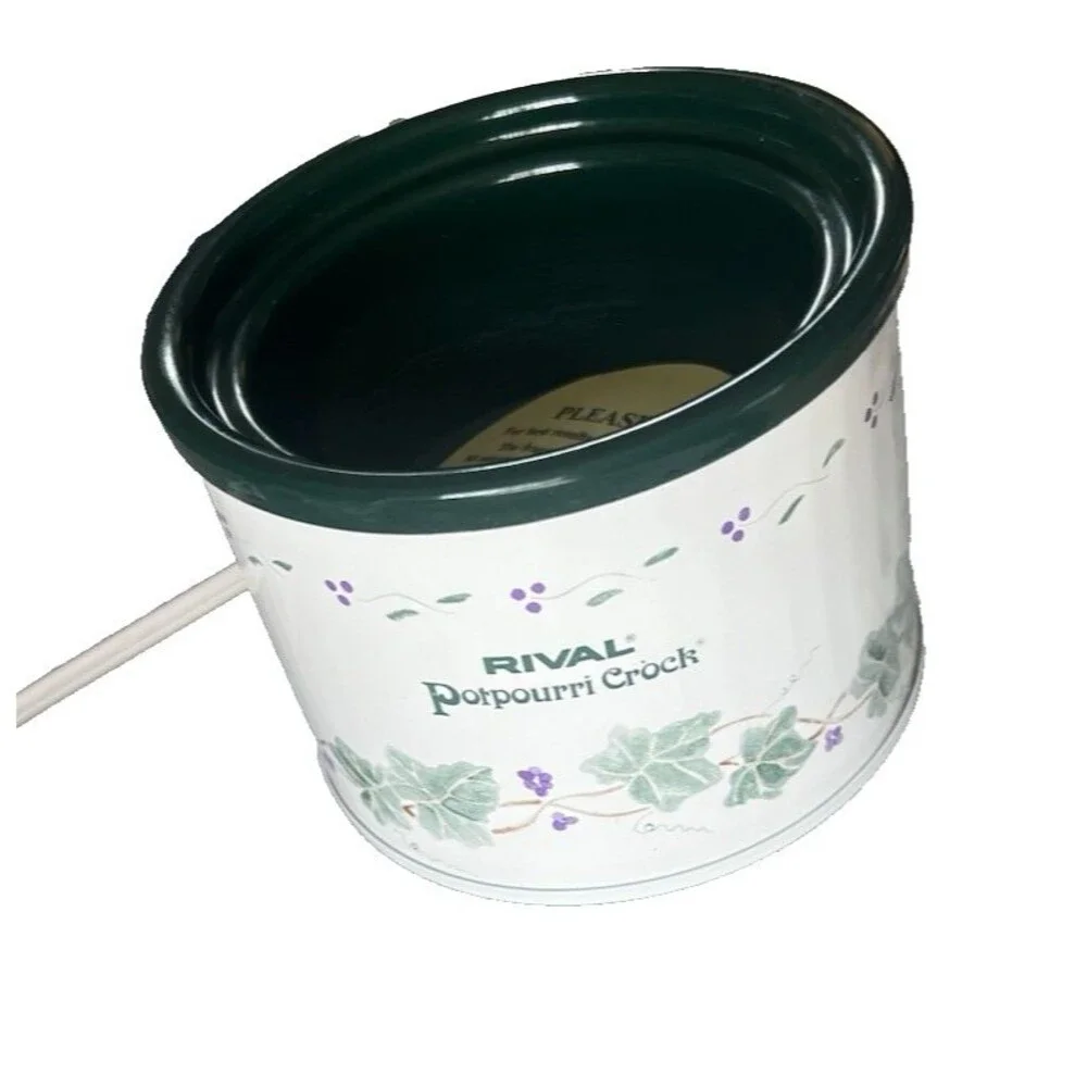 Vintage Rival Potpourri Crock Model 3206 Electric Simmer Pot White Green Ivy